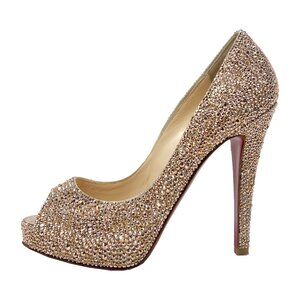 Christian Louboutin Strass Very Riche 120 Gold Heels Size 36.5